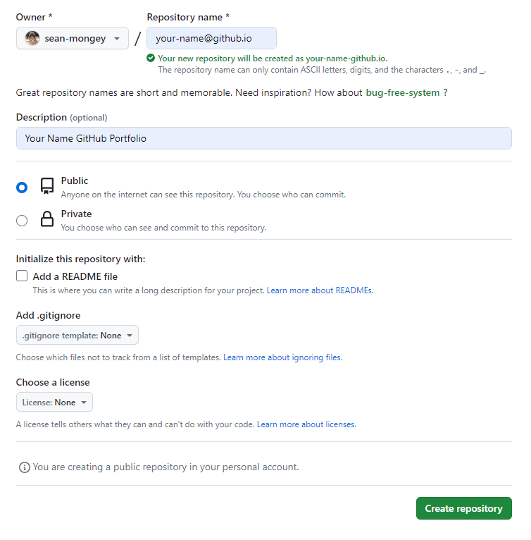 github create repository screen